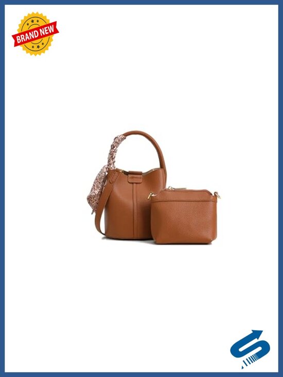 Handbags - Women's Textured Faux Leather Bucket Purse with Braided Handle Charm, Mini